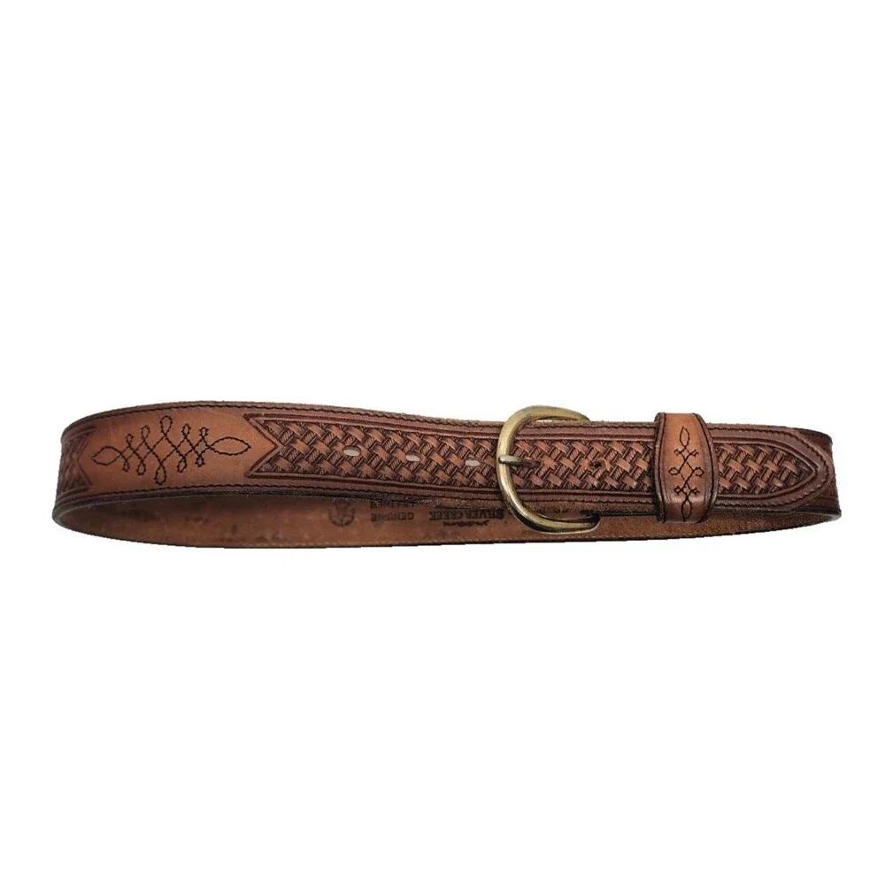 Silvercreek Collection Genuine Leather Belt Size 32 Basket Weave Brown Western